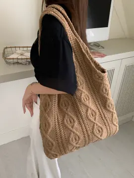 Women Wrist Bag Retro Weave Plaid Handbags Knitting Checkered Tote