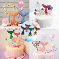 【Ready Stock】 ♟∋ E05 Sequin Mermaid Tail Cake Topper Ocean Mermaid Theme Birthday DIY Cake Top Flags Decoration Cupcake Topper Party Supplies