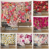 Landscape Pink Flower Tapestry Wall Hanging Boho Floral Cloth Fabric Printed Large Tapestry Aesthetic Dorm Bedroom Home Decor Knitting  Crochet