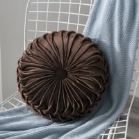 Velvet Pleated Round Pumpkin Throw Pillow Couch Cushion Floor Pillow Decorative