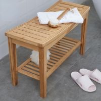 Thickened Bathroom Stool Double Layer Bamboo Toilet Foot Rest Multi-functional Step Tools Stable And Load-bearing Shower Bench