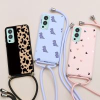 For Oneplus Nord 2 5G Case Necklace Lanyard Rope Silicone Funda For 1 Nord 2 Oneplus Nord2 Flower Love Heart Bumper Back Cover