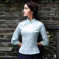 Thaya ผู้หญิง Plus ขนาด Stand Collar Tops 2022ฤดูใบไม้ผลิแฟชั่นผ้าฝ้ายผสม Jacquard Tradition สไตล์จีน Qipao เสื้อ Woman