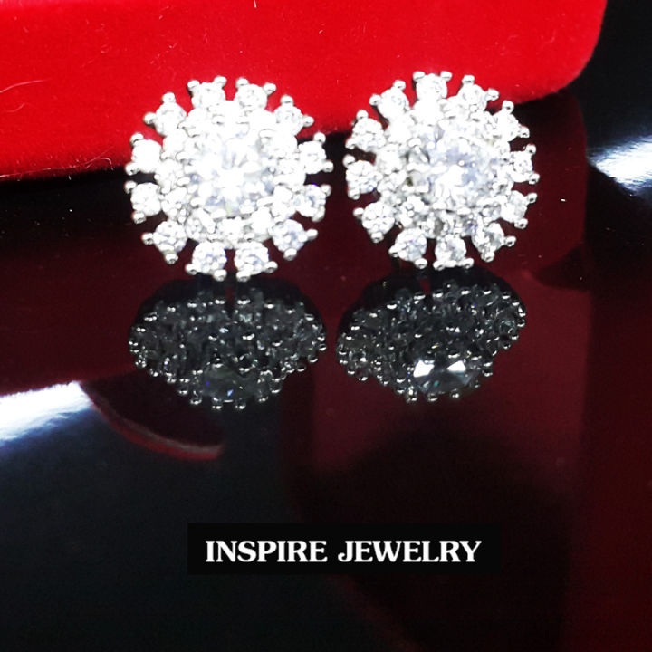 inspire-jewelry-ต่างหูฝังเพชร-เพชรczคุณภาพเกรดพรีเมี่ยมงาน-design-จิวเวลลี่หรู-งานแฟชั่น-งานจิวเวลลี่-ตัวเรือนหุ้มทองราคาไม่รวมกล่อง