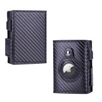 New Carbon Fiber Leather Apple Airtag Wallet for Men Double Aluminum box RFID Credit ID Card Holder Auto Pop Up Cardholder Case Card Holders