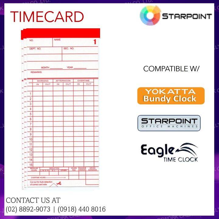 C9000 Timecard for Bundy Clock I 6 Columns Timecard I Standard Timecard I Bundy Clock Timecard