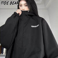 TIDE BEAR แจ็คเก็ตพายุสำหรับทั้งหญิงและชายหลวมฤดูใบไม้ผลิเสื้อโค้ตลำลองอินเทรนด์แจ็คเก็ตกันลมกลางแจ้ง