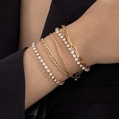 Trendy Stainless Steel Tennis CZ Bracelets for Women Simple Gold Color Rope Figaro Short Chain on Hand Bangle Stacking Jewelry