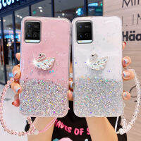 เคสสำหรับ Vivo Y33s / Vivo Y21 / Vivo Y21s 2021 + สายรัดข้อมือคริสตัลแฟชั่น3D Rhinestone หงส์แวววาวอวกาศสาวโทรศัพท์ปลอกใสนุ่ม TPU ซิลิโคนกันกระแทกกรณีฝาครอบป้องกันผู้หญิงเลดี้