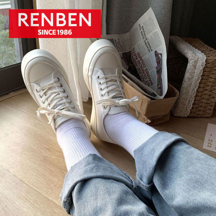 renben-รองเท้าผ้าใบผู้หญิง-สไตล์เกาหลี-สีขาว-รองเท้าสไตล์คอนเวิส-รองเท้าผ้าใบแฟชั่น