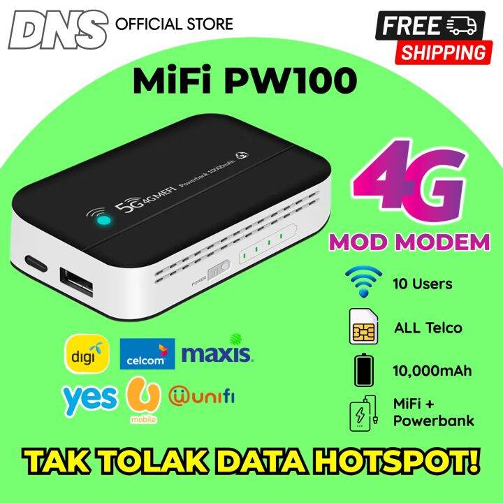 Unlimited 4G Portable Router MiFi PW100 Tidak Tolak Data Hotspot Pocket