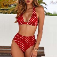 hotx 【cw】 2019 Waist Dot Print swimwear Halter Push Up set Swimsuit female Biquini Beach Wear Bathing