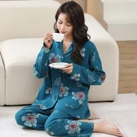 ❖ Spring and autumn 100 cotton dormitory button pajamas womens pure cotton long-sleeved hot style home service suit thin section can be worn outside