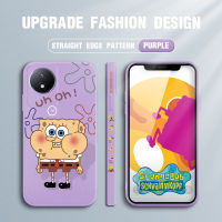 เคสโทรศัพท์ดีไซน์ด้านข้างดีไซน์ใหม่สำหรับ Vivo แบบการ์ตูน SpongeBob Y02T Y02A Y02เคสคลุมทั้งหมดแบบเหลวลายขอบสี่เหลี่ยมเคสป้องกันทนแรงกระแทกกล้องปลอกซิลิโคนแบบสี่เหลี่ยม