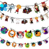 CREEPER Bunting Streamers 3M ธงฟักทอง เทศกาล วันฮาโลวีน ในร่ม สำหรับบ้านผีสิง แบนเนอร์ฮาโลวีน ตกแต่งฮาโลวีน พวงมาลัยห้อย ห่วงโซ่กระดาษ