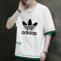 [M-5XL] ADIDASeˉ    เสื้อยืดผ้าฝ้าย100% แขนสั้นผู้ชาย,เสื้อลำลองธุรกิจสองเสื้อยืดปลอมไซส์ใหญ่