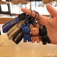 【CW】 Fashion Punk French Bulldog Keychain Leather Dog Keychains for Pendant Jewelry Trinket Men  39;s Car Chain