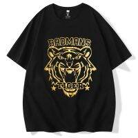 【Hot Sale】 European and street punk tiger head bronzing short-sleeved t-shirt mens trendy brand heavy large size half sleeves