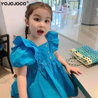 Girls Dress 1-8Y Summer New Fashion Short Sleeve Dress Cotton Solid Color Puff Skirt Puff Sleeve Princess Dress Girls Dress  by Hs2023