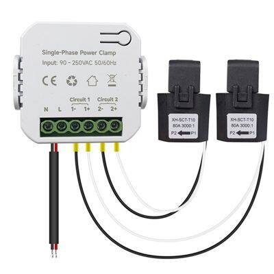 Tuya Smart Zigbee Energy Meter Power Monitor Electricity Statistics 80A with Current Transformer Clamp KWh 90-250V(2CT) Fit for Both Residential and Commercial Application