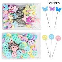 ♞❏ 200pcs DIY Crafts Home With Storage Box Tailor Butterfly Button Needles Portable Flat Head Sewing Pin Professional Quilting Long