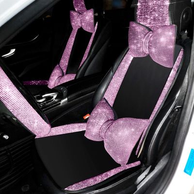 Crystal Pink Diamond Car Seat Covers Mat Four Seasons Universal Car Seat Cushion Fit For Women Ladies Girl Gift Auto Accessories