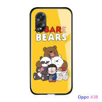 เคสใส่โทรศัพท์สำหรับ OPPO A18 A38การ์ตูนเคสสำหรับเด็กผู้หญิงขอบนิ่มเคสมันวาวเคสฝาหลังกระจกเทมเปอร์