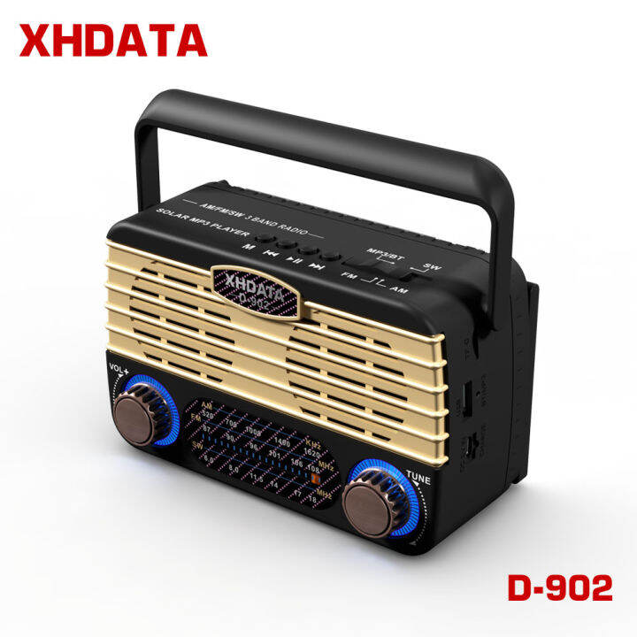 xhdata-d-902-fm-am-sw-usb-tf-แบบพกพาย้อนยุคบลูทู-ธ-วิทยุพลังงานแสงอาทิตย์หลายวิธีการชาร์จ