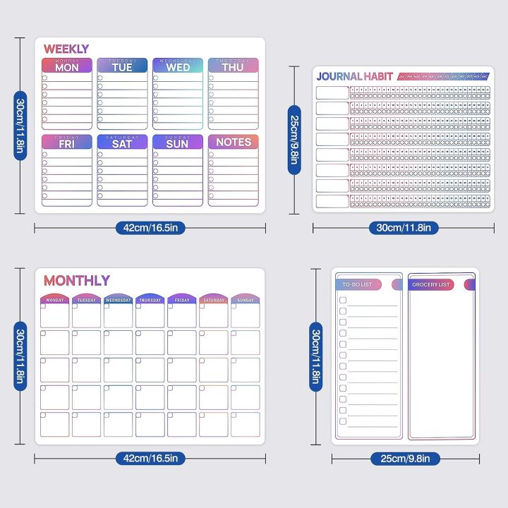 moko-dry-ลบปฏิทินปฏิทินแม่เหล็กสำหรับตู้เย็น4แพ็คปฏิทินติดตู้เย็นรายสัปดาห์รายเดือนแม่เหล็กสมุดวางแผนประจำวันวารสารกระดานวางแผนติดตามอาหาร-พร้อม8เครื่องหมายและ1ยางลบ