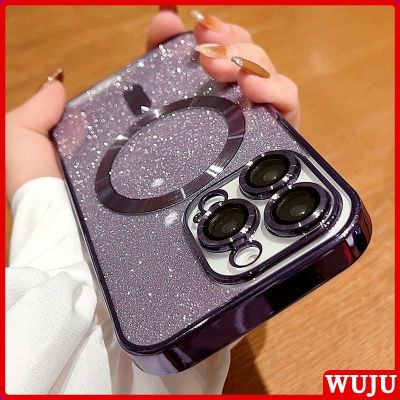 ✷ Wuju เคสโทรศัพท์มือถือแบบนิ่ม กันกระแทก แต่งกลิตเตอร์ พร้อมที่ชาร์จแม่เหล็ก สําหรับ iPhone 14 13 12