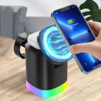 Magnetic Wireless Charger 3 In 1 For Apple Watch iPhone Qi Fast Charging Docking Station RBG Night Light Induction Charger Stand Car Chargers