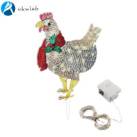 Okwish ไฟ LED ตกแต่งรูปทรงไก่คริสต์มาส,ตกแต่งคริสต์มาสมีไฟพร้อมผ้าพันคอสำหรับสวนในห้องกลางแจ้งในร่ม