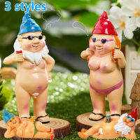 Naughty Naked Gnome รูปปั้นสวนกลางแจ้งตลกสนามหญ้าเซ็กซี่เครื่องประดับตกแต่งเมาคู่ขนาดเล็ก Figurine-Zaoruie