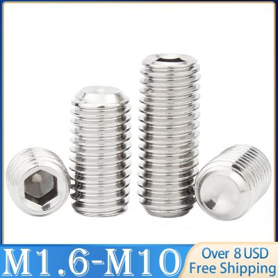 10pcs Hex Socket Set Screws Cup Point Stainless Steel M1.6 M2 M3 M4 M5 M6 M8 M10 Headless Hexagon Socket Grub Screw DIN916 Nails Screws Fasteners
