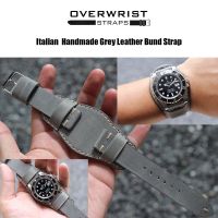 สายนาฬิกา สายหนังวัวแท้ overwrist italian handmade grey leather bund strap