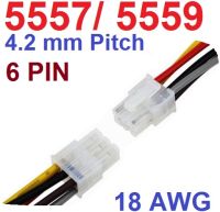 สายไฟ 6 PIN 4.2MM Pitch 18AWG ยาวข้างละ 30cm. connector 5557 male and 5559 female plug with wire cable