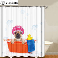 Bulldog Pattern Shower Curtains Cartoon Bath Curtain Cat Puppy Printed Fabric Polyester Bathroom Screen With Hooks Home Decor