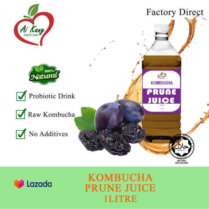 Raw Kombucha Prune Juice ( 1 Liter ) Live Probiotics Culture Beverages
