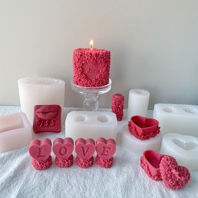 DIY Rose Heart Love Aromatherapy Candle Mould Silicone Mold Chocolate Candy Cake Decorating Mold