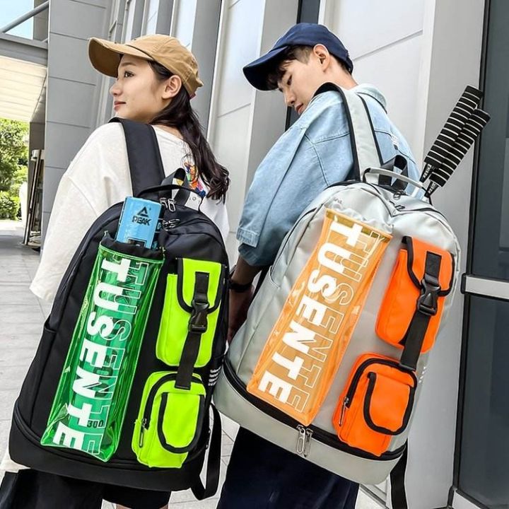 cool-large-capacity-double-backpack-sports-outdoor-travel-bag-multi-pocket-student-backpack-badminton-racket-bucket-bag-luggage