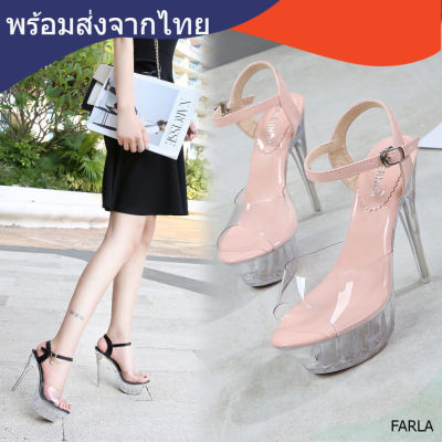 FARLA พร้อมส่งจากไทย รองเท้าผู้หญิง ส้นแก้วสูง 5.5 นิ้ว เสริมหน้า 1.5 นิ้ว shoes woman  High Heel  Stiletto