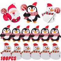 【LZ】♀✻ↂ  Christmas Lollipop Paper Cards Holder Papai Noel boneco de neve doces Natal Presentes infantis Decorações de Ano Novo 100 pcs 25pcs