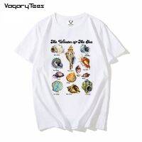 Sea Shell Chart Men Fashion Shell Illustration Print Short Sleeve Popular Design Tops Novelty Streetwear