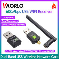 VAORLO ตัวรับสัญญาณ WiFi ขนาดเล็ก600เมตรการ์ดเครือข่าย WiFi รับส่งสัญญาณ2.4G/5.8G ความถี่คู่ความเร็วสูงสำหรับแล็ปท็อปพีซี