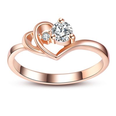 [COD] wish Amazons new double heart-shaped ladies ring boutique copper-plated rose gold zircon