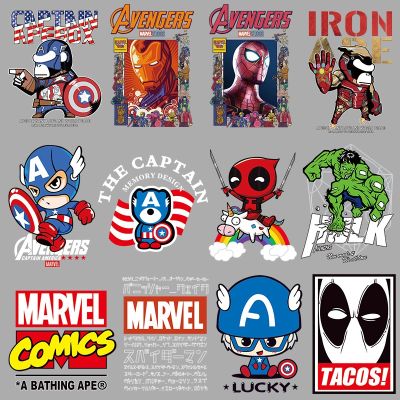◐☽ Disney Marvel Avengers superhero Spiderman Hulk Iron Man Deadpool Cartoon Iron on Heat Transfer Patches Garment Decor Stickers