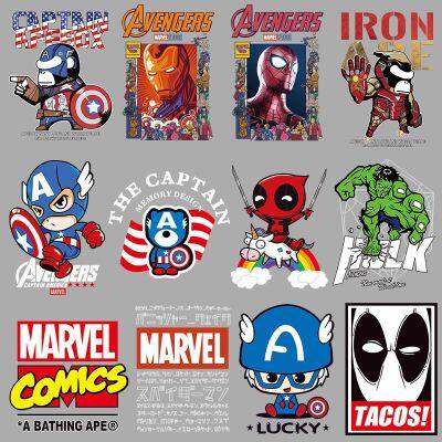 ◐☽ Disney Marvel Avengers superhero Spiderman Hulk Iron Man Deadpool Cartoon Iron on Heat Transfer Patches Garment Decor Stickers