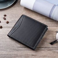 DIENQI Black Genuine Leather Wallet Men Carbon Fiber Bifold Short Purse Money Bag Credit Card Wallets Smart RFID Blocking Wallet