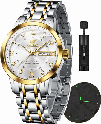 KANGXIN OLEVS Luxury Gold (Silver) Watches for Men,Mens Stainless Steel Watch with Date,Mens Wrist Watches Waterproof,Classic Dress Watch for Men White/Gold/Blue Dial Reloj para Hombre White Dial/Silver Gold Stainless Steel Watch