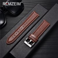 ❡✺ REMZEIM Retro Genuine Leather Strap Lychee Pattern Cowhide Leather Watchband 20mm 22mm High Quality Business Watch Band